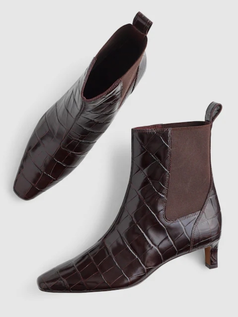 New! Madewell The Dimes Chelsea Boot in Embossed Croc Leather Coffee Bean